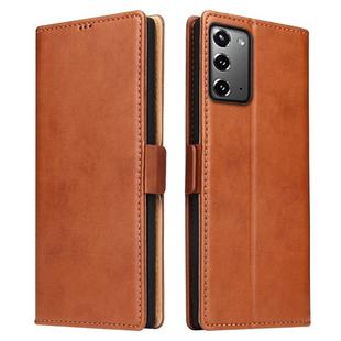 For Samsung Galaxy Note20 Ultra Fierre Shann PU Genuine Leather Texture Horizontal Flip Leather Case with Holder & Card Slots & Wallet(Brown)