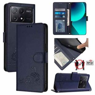 For Xiaomi Redmi K70E Cat Rat Embossed Pattern RFID PU Phone Case with Wrist Strap(Blue)