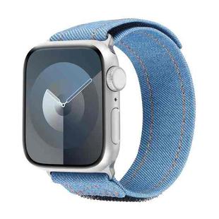 For Apple Watch SE 2023 44mm Cowboy Nylon Hook and Loop Fastener Watch Band(Light Blue)