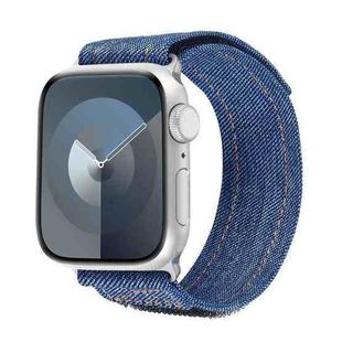 For Apple Watch Series 9 45mm Cowboy Nylon Hook and Loop Fastener Watch Band(Dark Blue)