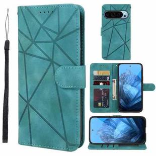 For Google Pixel 9 / 9 Pro Skin Feel Geometric Lines Leather Phone Case(Green)