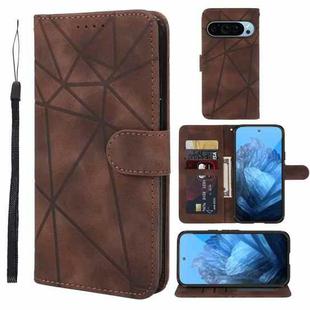 For Google Pixel 9 Pro XL Skin Feel Geometric Lines Leather Phone Case(Brown)