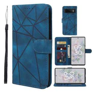 For Google Pixel 6a Skin Feel Geometric Lines Leather Phone Case(Blue)