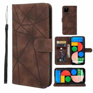 For Google Pixel 5a Skin Feel Geometric Lines Leather Phone Case(Brown)