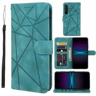 For Sony Xperia 1 IV Skin Feel Geometric Lines Leather Phone Case(Green)