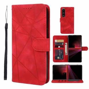 For Sony Xperia 1 III Skin Feel Geometric Lines Leather Phone Case(Red)