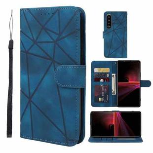 For Sony Xperia 1 III Skin Feel Geometric Lines Leather Phone Case(Blue)