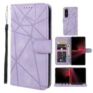 For Sony Xperia 1 III Skin Feel Geometric Lines Leather Phone Case(Purple)