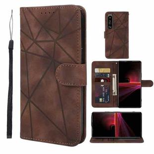 For Sony Xperia 1 III Skin Feel Geometric Lines Leather Phone Case(Brown)
