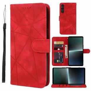 For Sony Xperia 1 V 2023 Skin Feel Geometric Lines Leather Phone Case(Red)