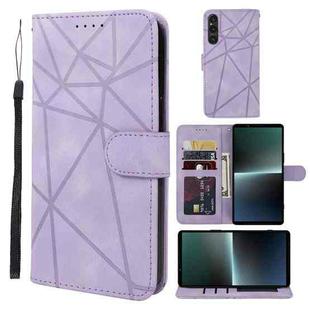 For Sony Xperia 1 V 2023 Skin Feel Geometric Lines Leather Phone Case(Purple)