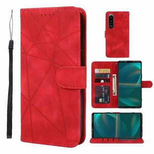 For Sony Xperia 5 III Skin Feel Geometric Lines Leather Phone Case(Red)