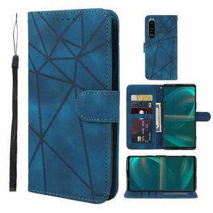 For Sony Xperia 5 III Skin Feel Geometric Lines Leather Phone Case(Blue)