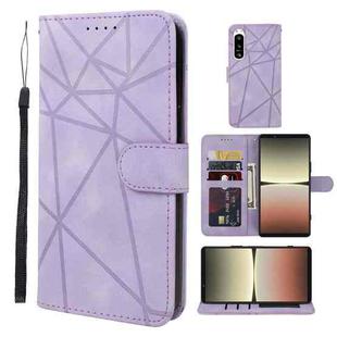 For Sony Xperia 5 IV Skin Feel Geometric Lines Leather Phone Case(Purple)