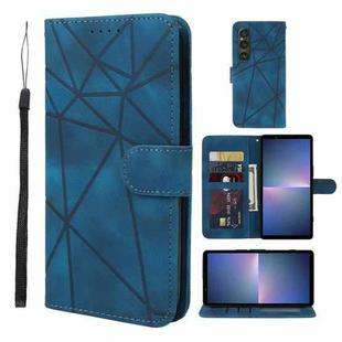 For Sony Xperia 5 V Skin Feel Geometric Lines Leather Phone Case(Blue)