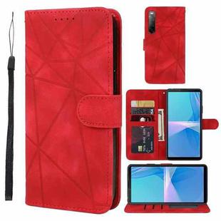 For Sony Xperia 10 III Skin Feel Geometric Lines Leather Phone Case(Red)