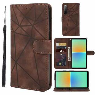 For Sony Xperia 10 IV Skin Feel Geometric Lines Leather Phone Case(Brown)