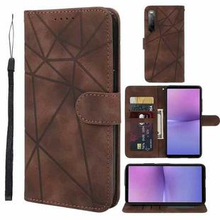 For Sony Xperia 10 V Skin Feel Geometric Lines Leather Phone Case(Brown)