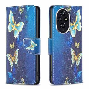 For Honor 200 Colored Drawing Pattern Leather Phone Case(Gold Butterfly)