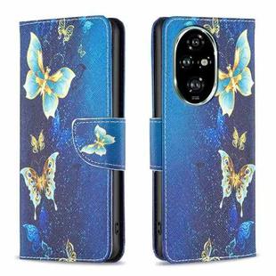 For Honor 200 Pro Colored Drawing Pattern Leather Phone Case(Gold Butterfly)
