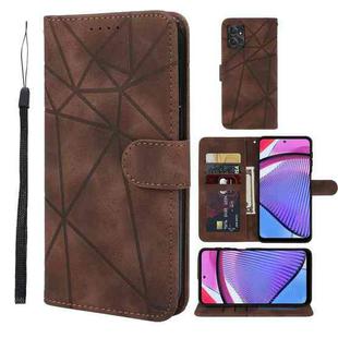 For Motorola Moto G Power 2023 Skin Feel Geometric Lines Leather Phone Case(Brown)