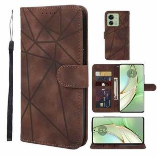 For Motorola Edge 40 Skin Feel Geometric Lines Leather Phone Case(Brown)