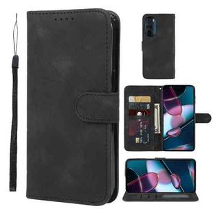 For Motorola Edge+ 2022 Skin Feel Geometric Lines Leather Phone Case(Black)