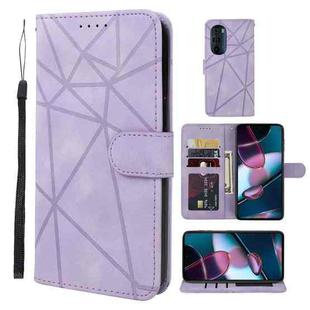 For Motorola Edge+ 2022 Skin Feel Geometric Lines Leather Phone Case(Purple)