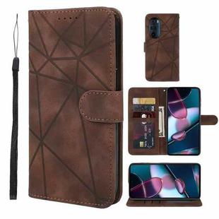 For Motorola Edge+ 2022 Skin Feel Geometric Lines Leather Phone Case(Brown)