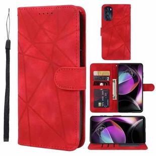 For Motorola Moto G 5G 2022 Skin Feel Geometric Lines Leather Phone Case(Red)