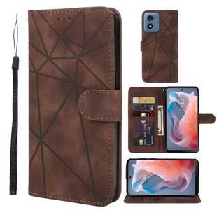 For Motorola Moto G Play 4G 2024 Skin Feel Geometric Lines Leather Phone Case(Brown)