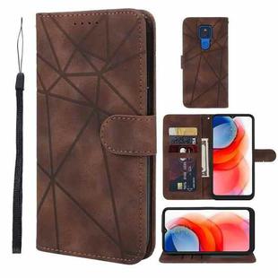 For Motorola Moto G Play 2021 Skin Feel Geometric Lines Leather Phone Case(Brown)