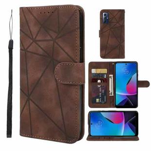 For Motorola Moto G Play 2023 Skin Feel Geometric Lines Leather Phone Case(Brown)