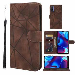 For Motorola Moto G Pure 2021 Skin Feel Geometric Lines Leather Phone Case(Brown)