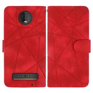 For Motorola Moto Z4 Skin Feel Geometric Lines Leather Phone Case(Red)
