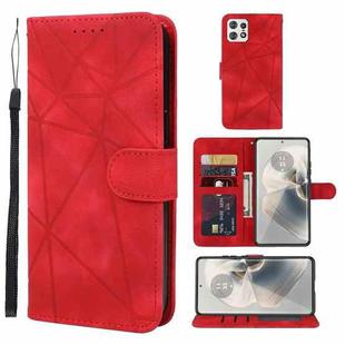 For Motorola Edge 50 Pro Skin Feel Geometric Lines Leather Phone Case(Red)