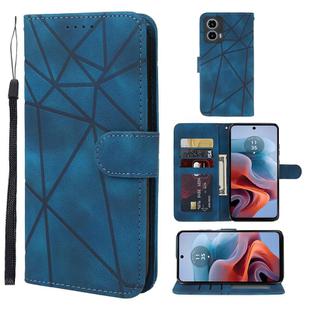 For Motorola Moto G34 Skin Feel Geometric Lines Leather Phone Case(Blue)