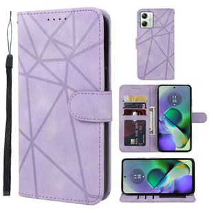 For Motorola Moto G54 Skin Feel Geometric Lines Leather Phone Case(Purple)