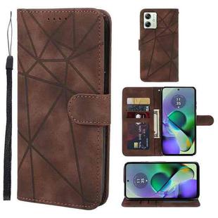 For Motorola Moto G54 Skin Feel Geometric Lines Leather Phone Case(Brown)