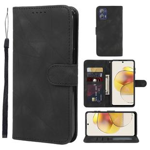 For Motorola Moto G73 Skin Feel Geometric Lines Leather Phone Case(Black)