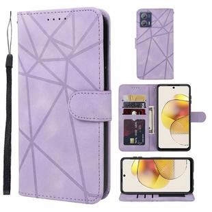 For Motorola Moto G73 Skin Feel Geometric Lines Leather Phone Case(Purple)