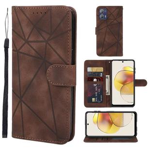 For Motorola Moto G73 Skin Feel Geometric Lines Leather Phone Case(Brown)