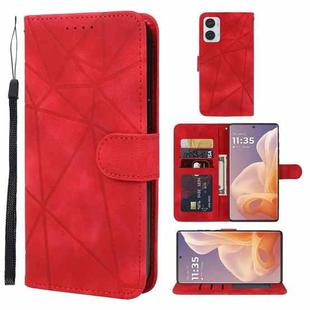 For Motorola Moto G85 Skin Feel Geometric Lines Leather Phone Case(Red)