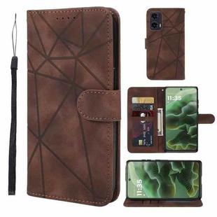 For Motorola Moto G35 Skin Feel Geometric Lines Leather Phone Case(Brown)