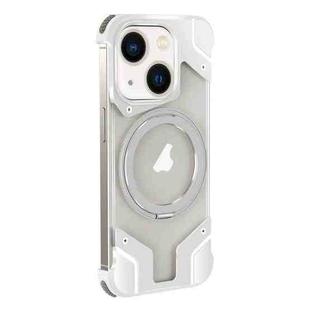 For iPhone 15 Plus Borderless MagSafe Rotating Holder Transparent Phone(Silver)
