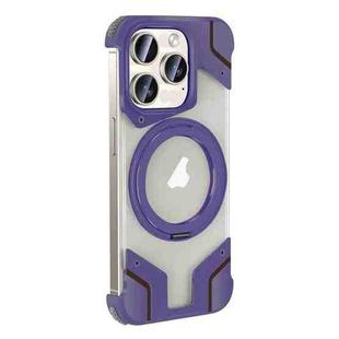 For iPhone 14 Pro Borderless MagSafe Rotating Holder Transparent Phone(Purple)