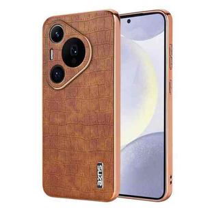 For Huawei Pura 70 Pro / 70 Pro+ AZNS Electroplated Frame Crocodile Texture Full Coverage Phone Case(Brown)
