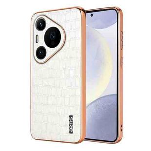 For Huawei Pura 70 Pro / 70 Pro+ AZNS Electroplated Frame Crocodile Texture Full Coverage Phone Case(White)