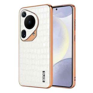 For Huawei Pura 70 Ultra AZNS Electroplated Frame Crocodile Texture Full Coverage Phone Case(White)