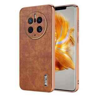 For Huawei Mate 50 Pro AZNS Electroplated Frame Crocodile Texture Full Coverage Phone Case(Brown)